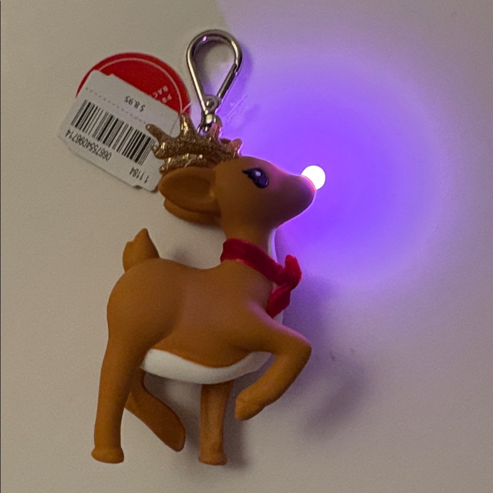 LIGHT UP Rudolph The Red Nose Reindeer Sanitizer Holder & Keychain New with tags